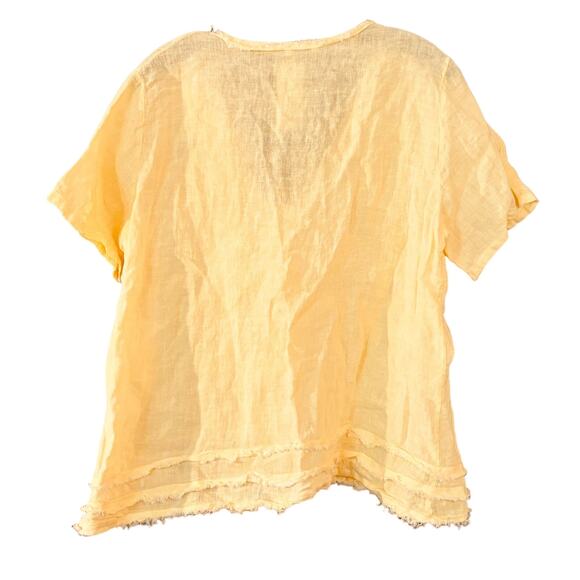 Cadenza Woman’s Top Shirt 100% Linen Button Up Yellow Lagenlook Made in Italy - Picture 8 of 11